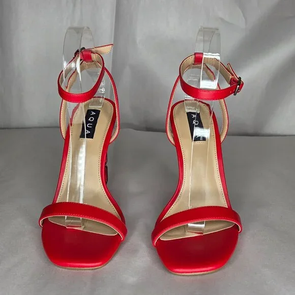 Aqua Women's Dori Red Crystal High Heeled Sandal Heels Size 7.5 - Picture 2 of 6